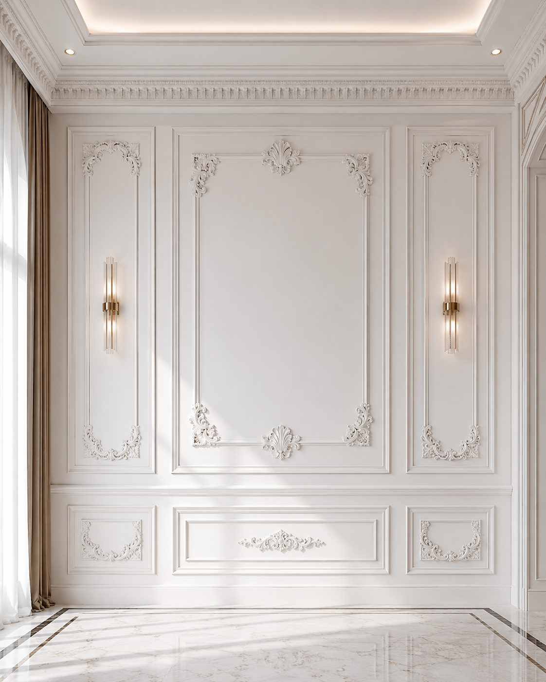 White gypsum moulding wall design